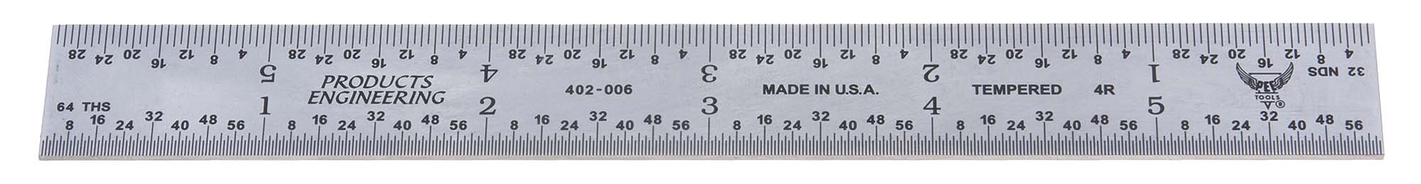 PEC Tools 402-006  6" 4R USA Rigid Steel Rule, reads 32nds, 64ths, 8ths, 16ths