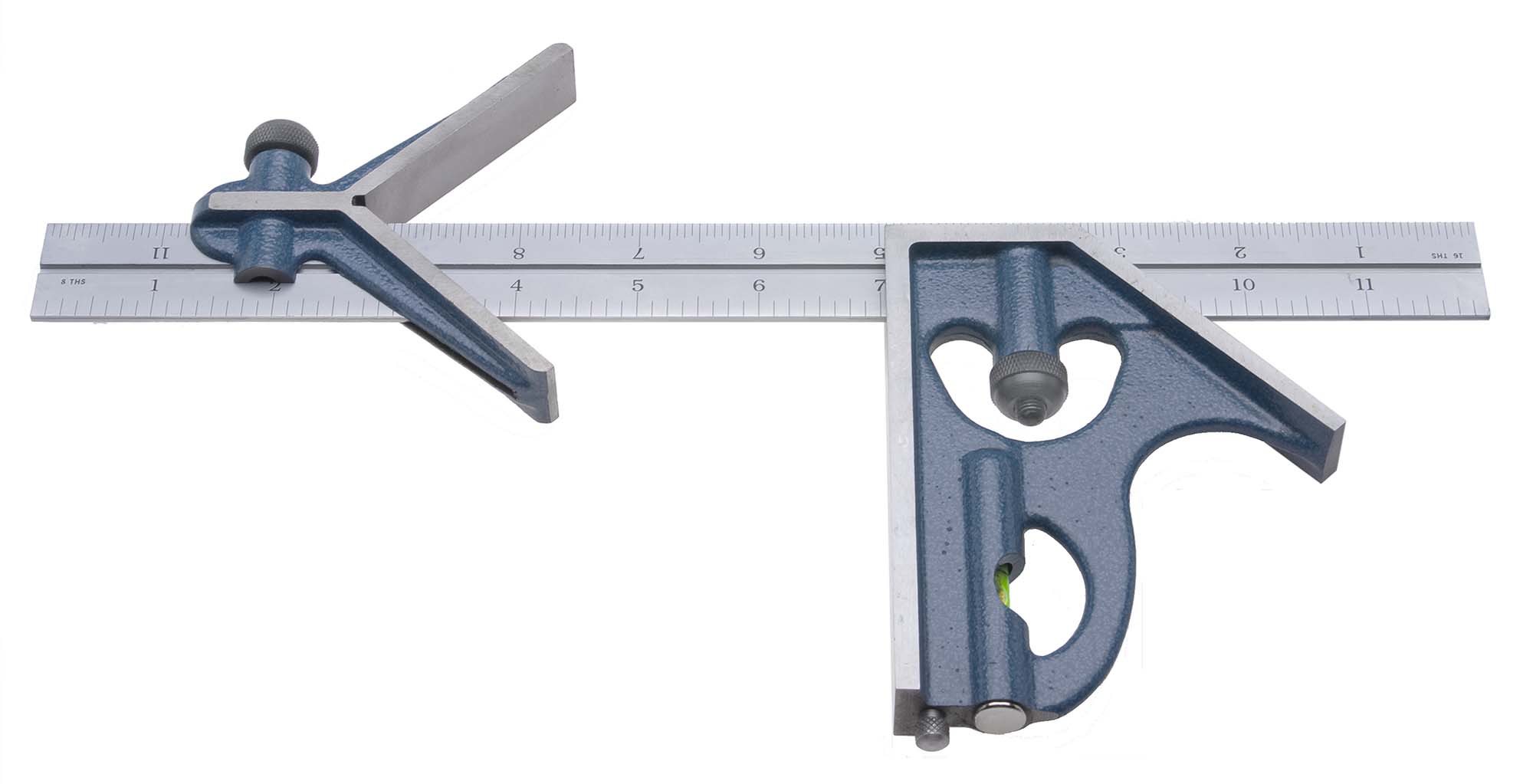 PEC Tools 7122-012 4R Combination Square 12" 3 Piece Set (no protractor head), reads 32nds, 64ths, 8ths, 16ths.