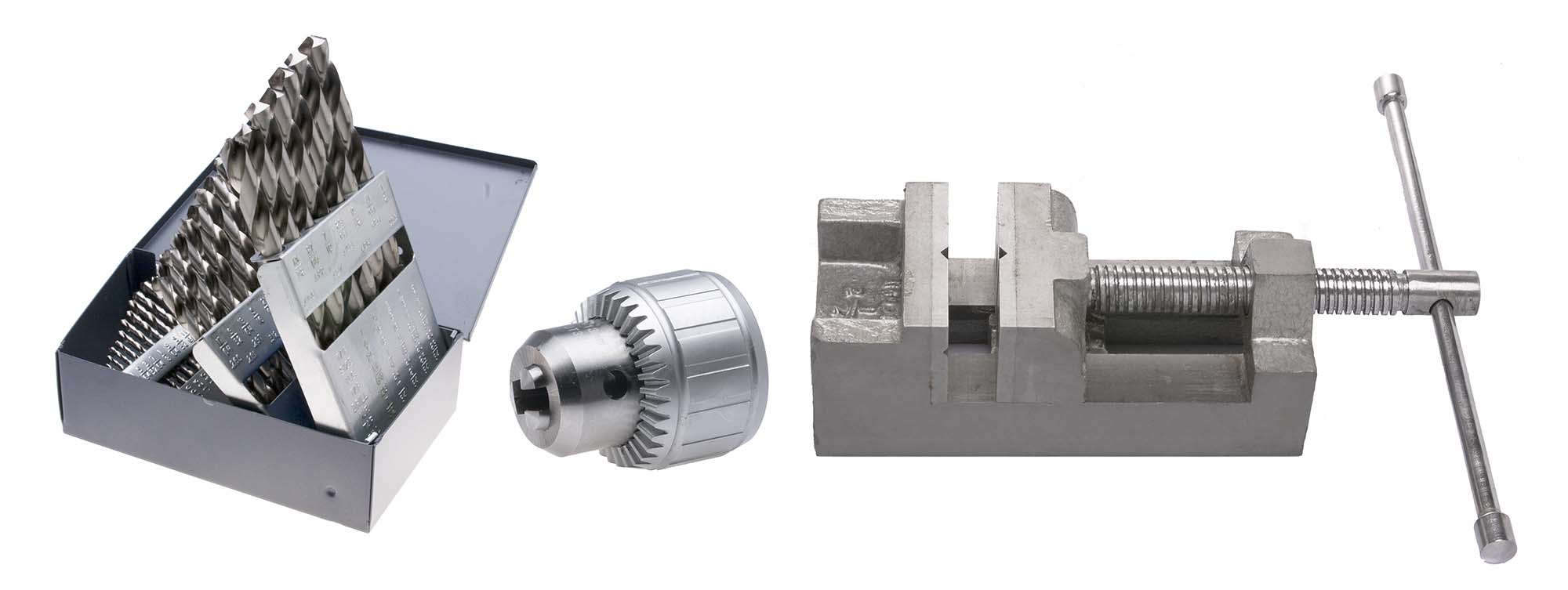 VME Drill Press Set: DCP-3 Chuck, VS-P250 Vise, and DSBR-29 Drill Set VME Drill Press Set: DCP-3 Chuck, VS-P250 Vise, and DSBR-29 Drill Set