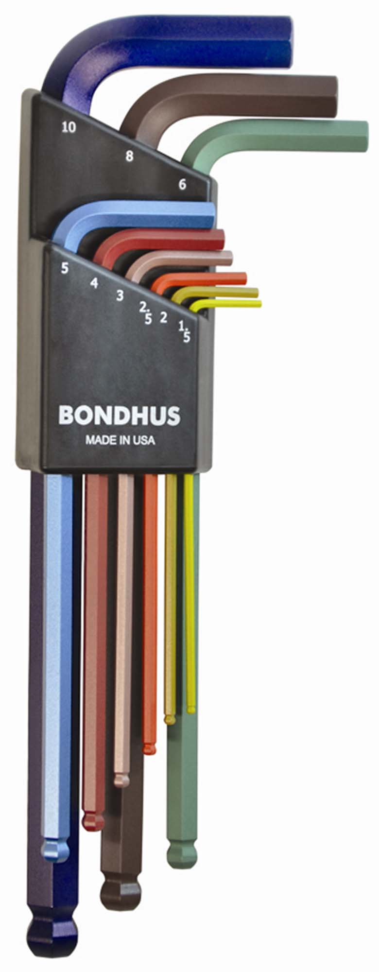 Bondhus 69499 1.5-10mm ColorGuard L-Wrench Ball End Metric Hex Hey Set, Set of 9 - Long
