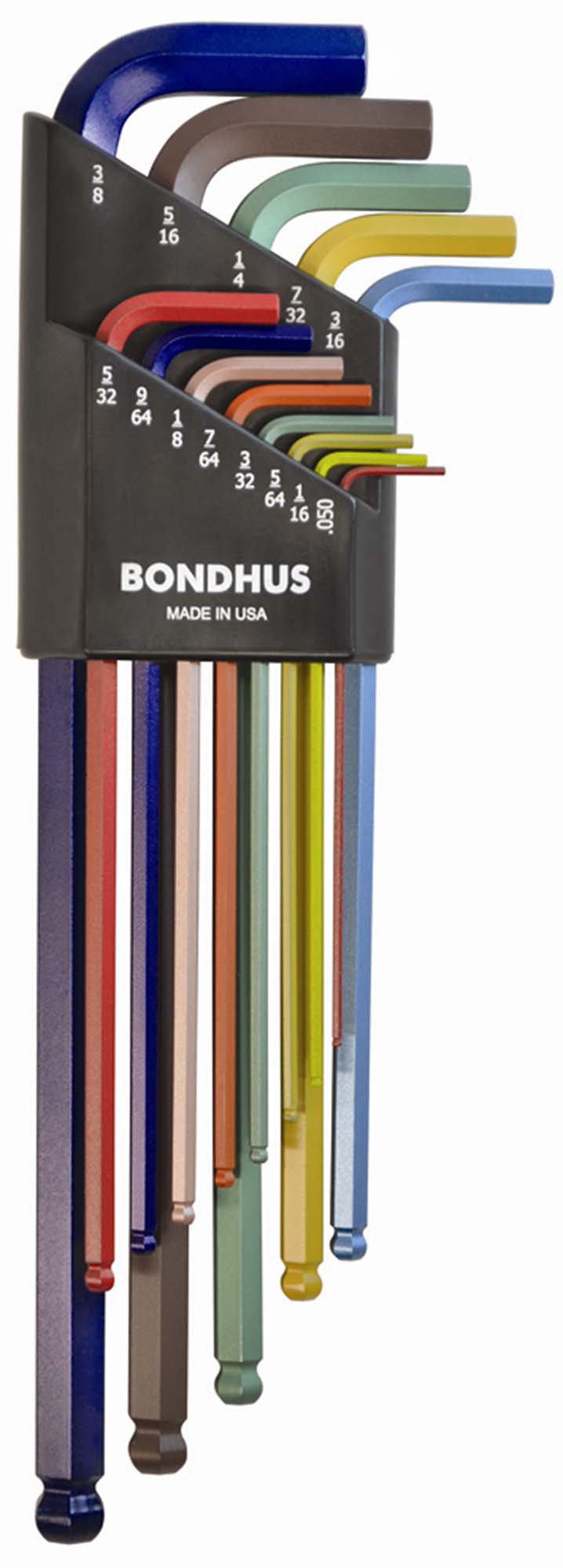Bondhus 69637 .050-3/8" ColorGuard L-Wrench Ball End Hex Hey Set, Set of 13 - Extra Long