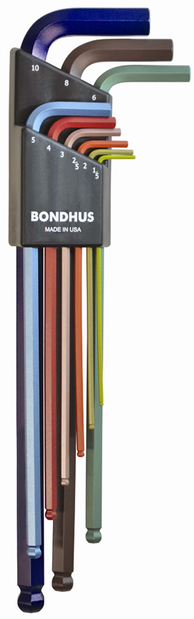 Bondhus 69699 1.5-10mm ColorGuard L-Wrench Ball End Metric Hex Hey Set, Set of 9 - Extra Long