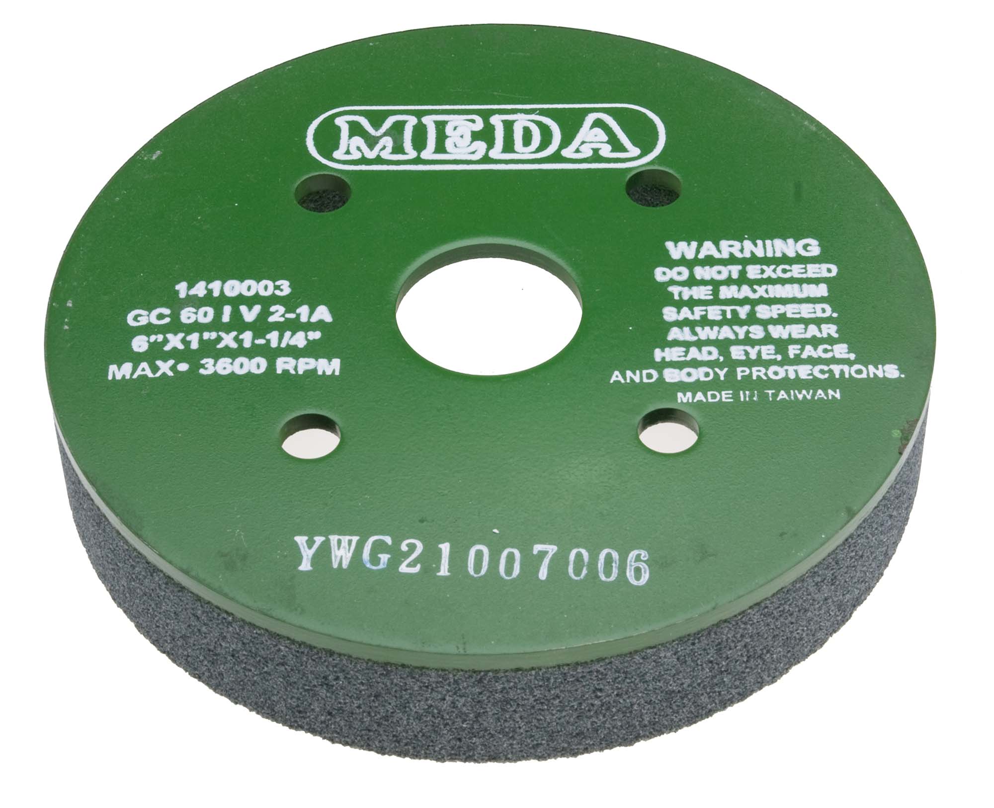 Meda 6 x 1 x 1-1/4, 100I (Fine) Plate Mounted Silicon Carbide Green Grinding Wheel