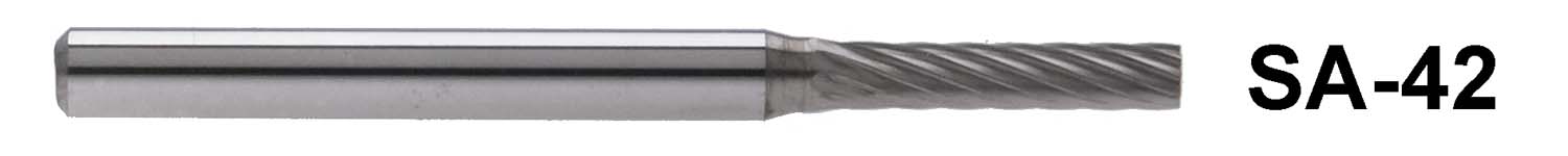 SA-42 - 1/8" Shank Carbide Burr. Cylindrical shape. 3/32" head diameter, 7/16" head length