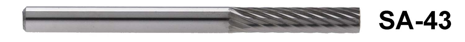SA-43 - 1/8" Shank Carbide Burr. Cylindrical shape. 1/8" head diameter, 9/16" head length