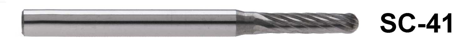 SC-41  1/8" Shank Carbide Burr. Cylindrical shape with Ball End. 3/32" head diameter, 7/16" head length