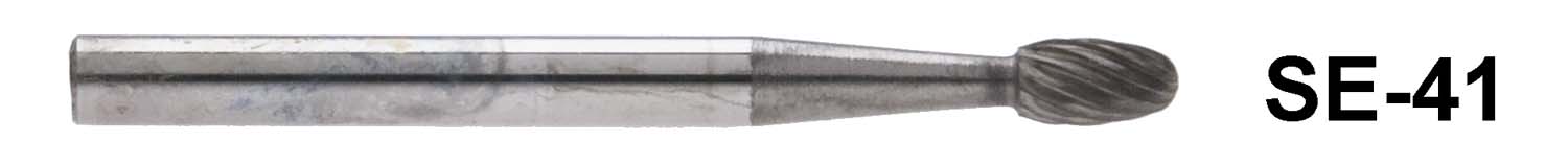 SE-41  1/8" Shank Carbide Burr. Egg Shape 1/8" head diameter, 1/4" head length