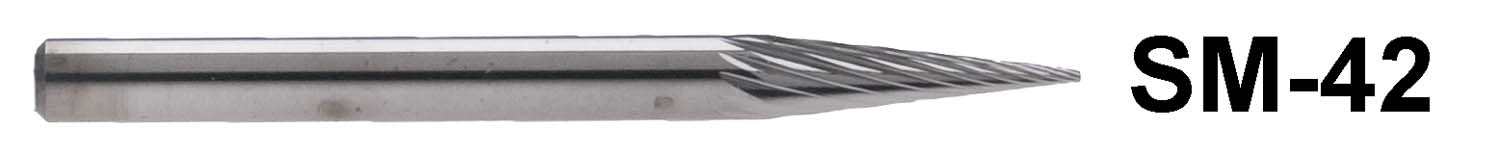 1/8" Shank Carbide Burr. SM-42. Cone Shape. 1/8" head diameter, 7/16" head length (PACK OF 2)
