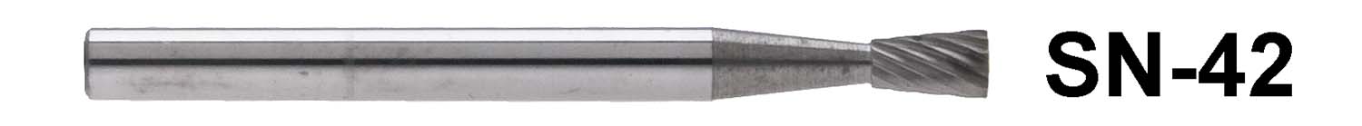 1/8" Shank Carbide Burr. SN-42. Inverted Cone Shape. 1/8" head diameter, 3/16" head length