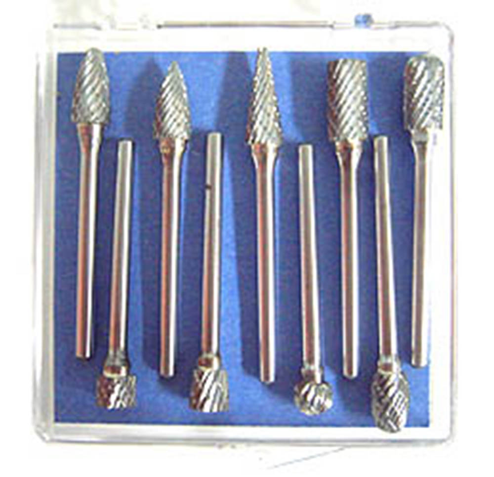 1/4" diameter head, 1/8" Shank USA Carbide Burr Set - Single Cut - 9 Burrs