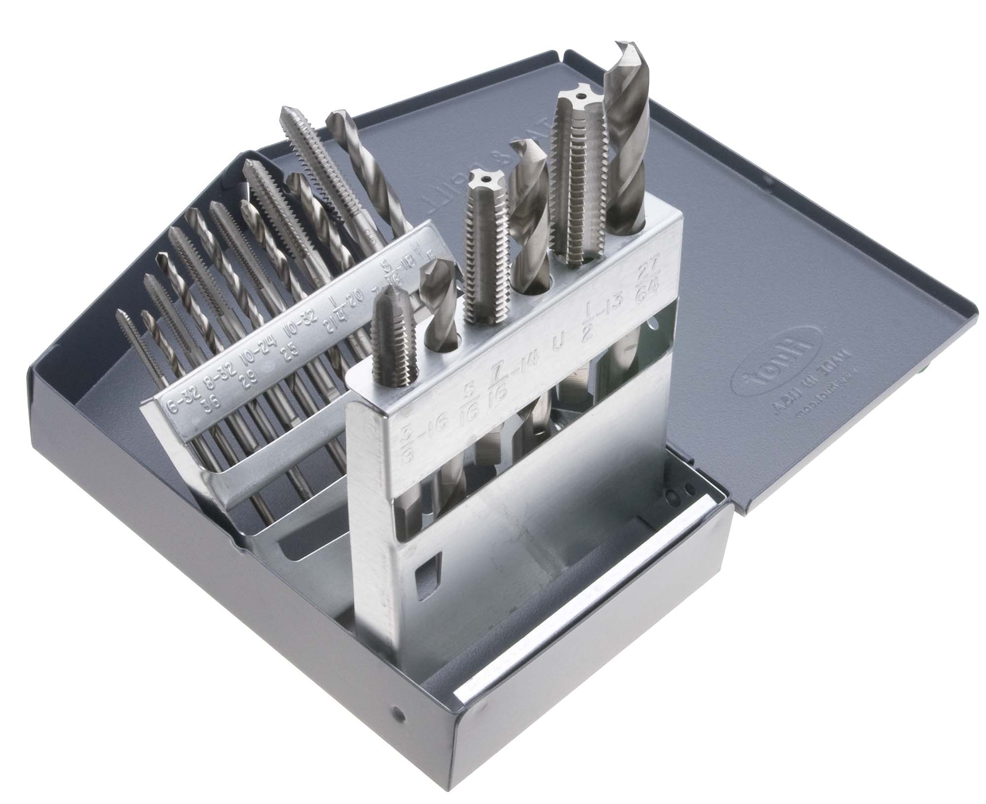 6-32 to 1/2-13 Coarse Thread HS Tap and Drill Set in metal case -9 taps and 9 drills