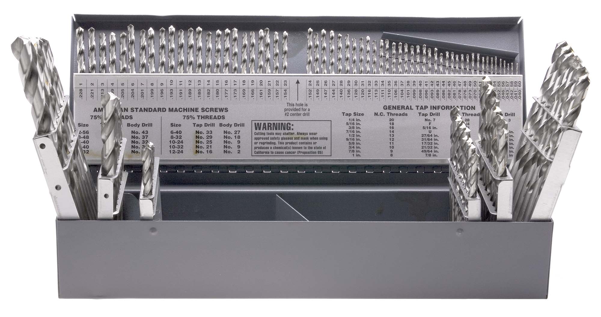 USA HSS Jobber Drills: 3-in-1 Combo Set, 115 bits (1/16"-1/2" by 64ths, A-Z, #1-60) USA HSS Jobber Drills: 3-in-1 Combo Set, 115 bits (1/16"-1/2" by 64ths, A-Z, #1-60)