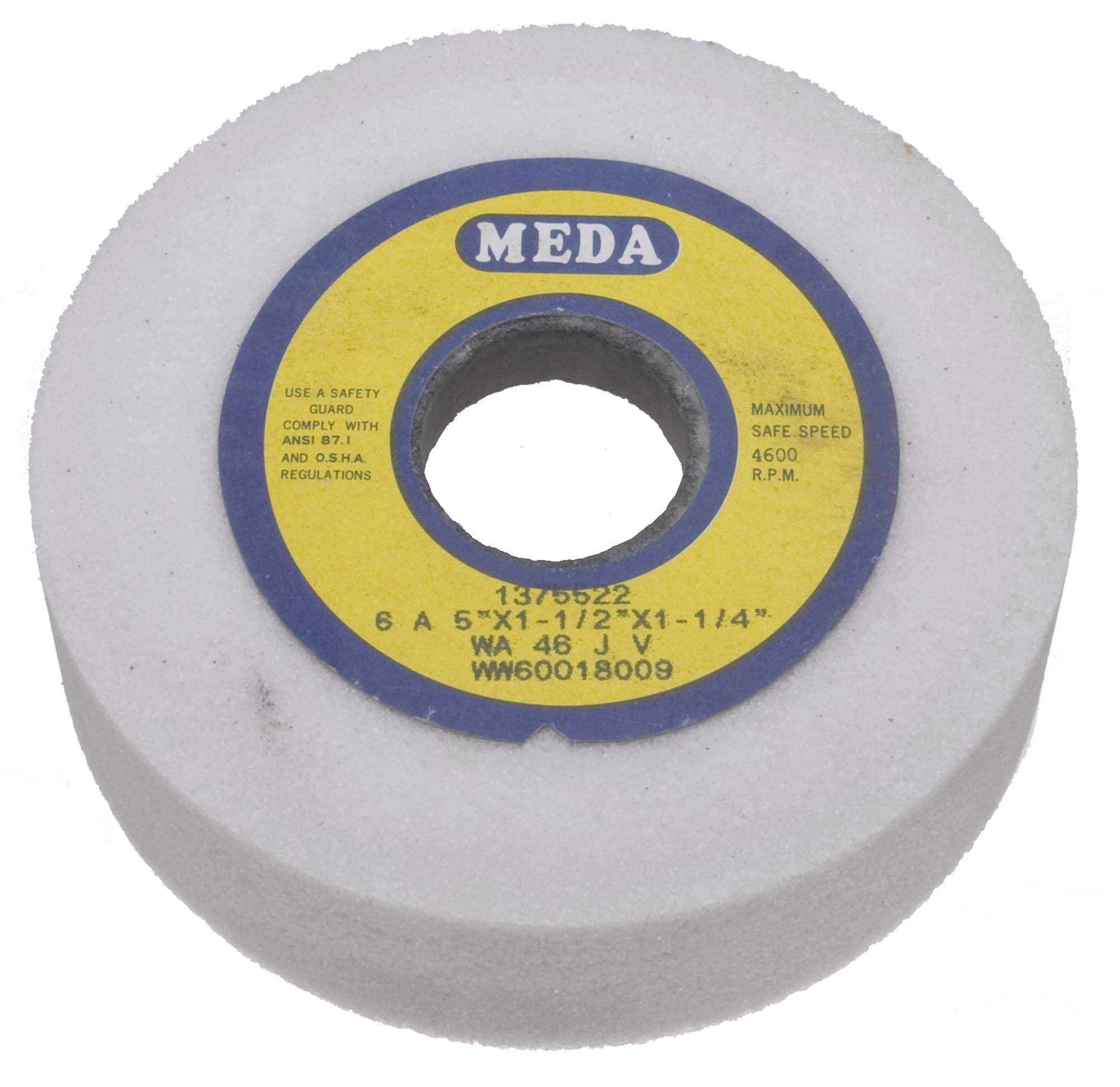 Meda 5 x 1-1/2 x 1-1/4 46K Straight Cup White Aluminum Oxide Grinding Wheel